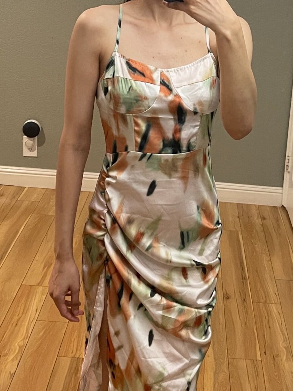SHEIN Satin Ruched Midi Dress Watercolor Floral Print XS